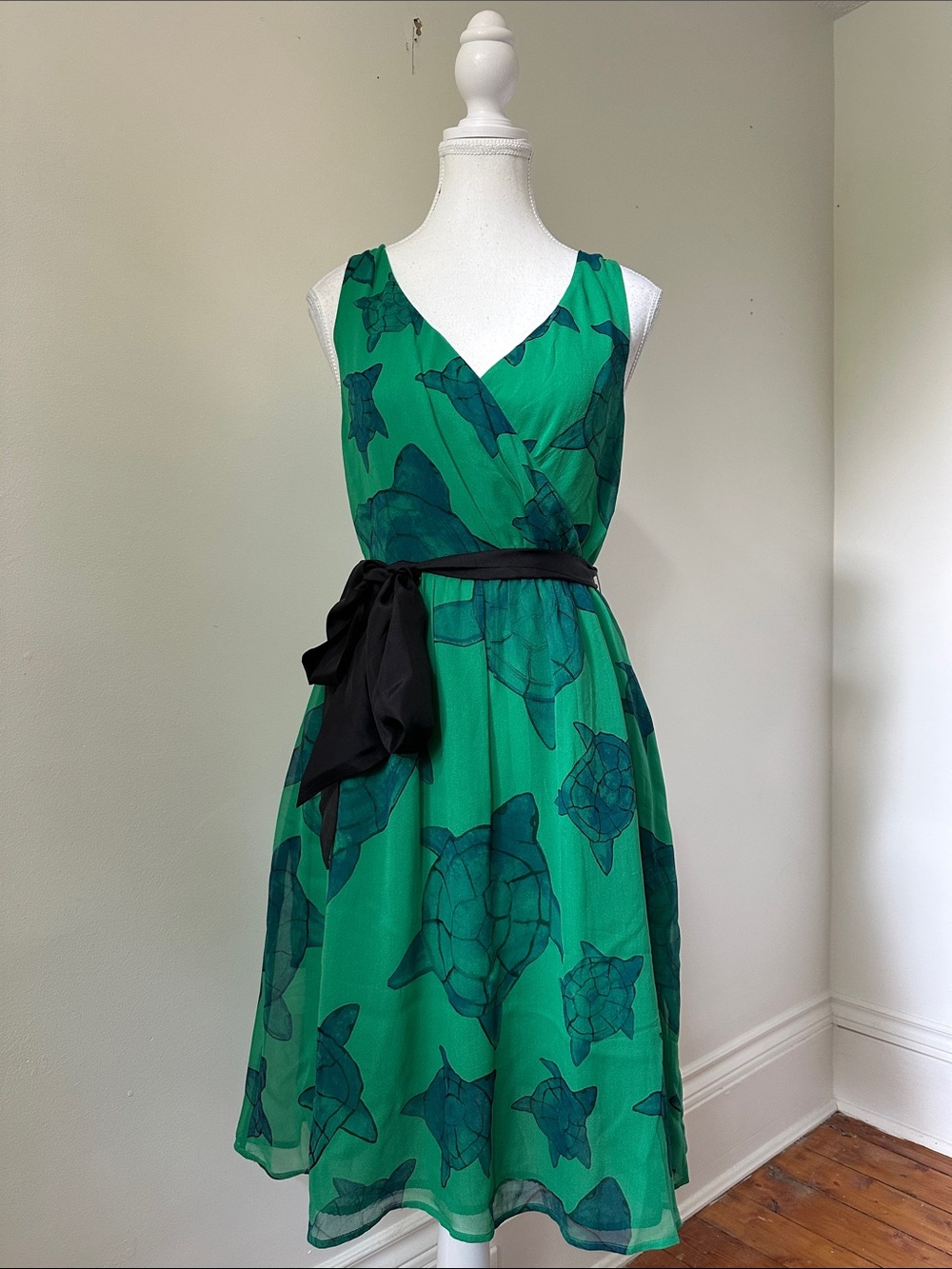 MOULINETTE SOEURS Antho Silk Novelty Turtle Print Belted A-Line Dress Sz 4